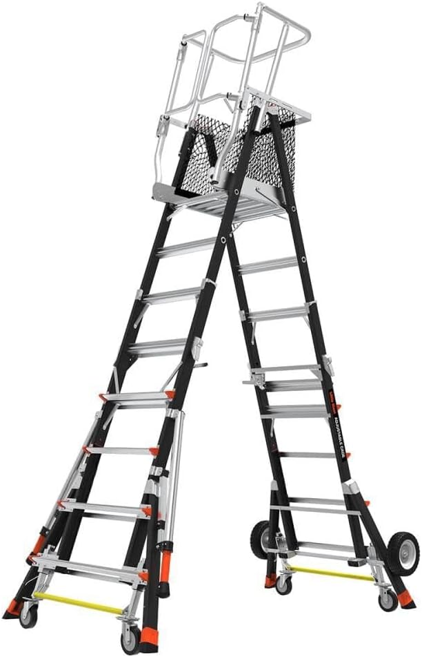 CAGE-Adjustable CAGE, 5'-9' Model - ANSI Type IAA - 375 lb Rated, Fiberglass Adjustable Enclosed Elevated Platform with All-Terrain Wheels and Wheel Lift
