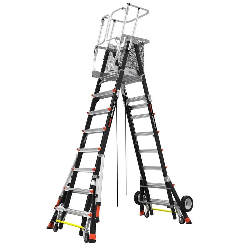 CAGE-Adjustable CAGE, 5'-9' Model - ANSI Type IAA - 375 lb Rated, Fiberglass Adjustable Enclosed Elevated Platform with All-Terrain Wheels and Wheel Lift