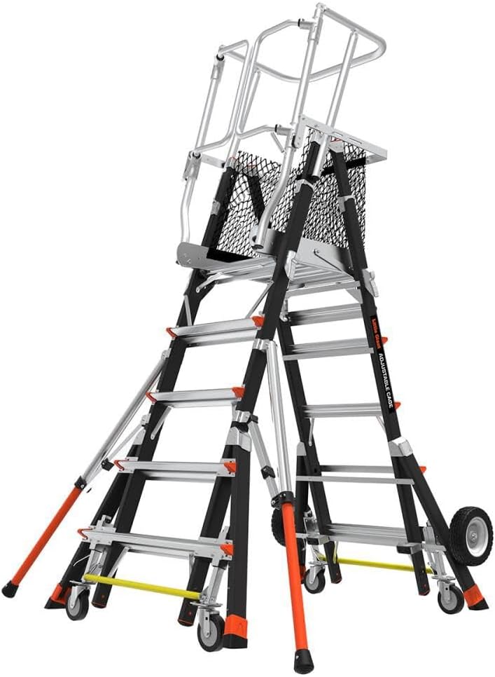CAGE-Adjustable CAGE, 5'-9' Model - ANSI Type IAA - 375 lb Rated, Fiberglass Adjustable Enclosed Elevated Platform with All-Terrain Wheels and Wheel Lift