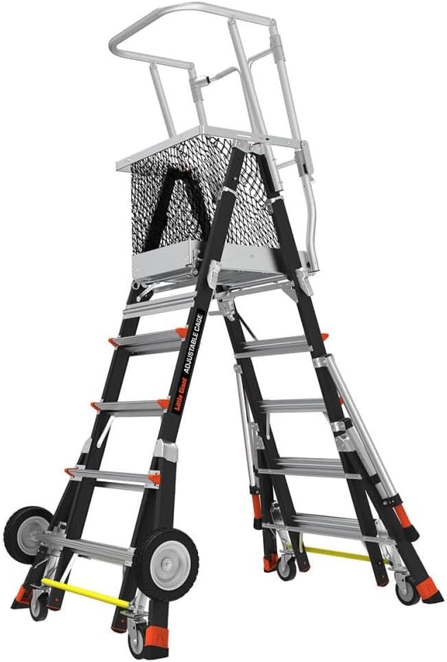 CAGE-Adjustable CAGE, 5'-9' Model - ANSI Type IAA - 375 lb Rated, Fiberglass Adjustable Enclosed Elevated Platform with All-Terrain Wheels and Wheel Lift