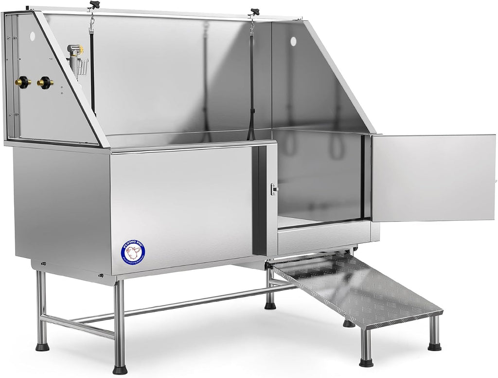 Flying Pig Grooming 62" Stainless Steel Pet Dog Bath Tub with Faucet (Right door/Left Drain), 62 x 27 x 58"