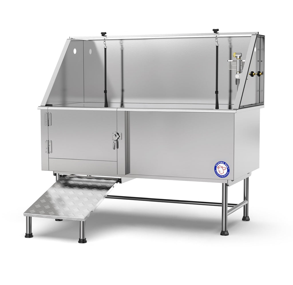 Flying Pig Grooming 62" Stainless Steel Pet Dog Bath Tub with Faucet (Right door/Left Drain), 62 x 27 x 58"