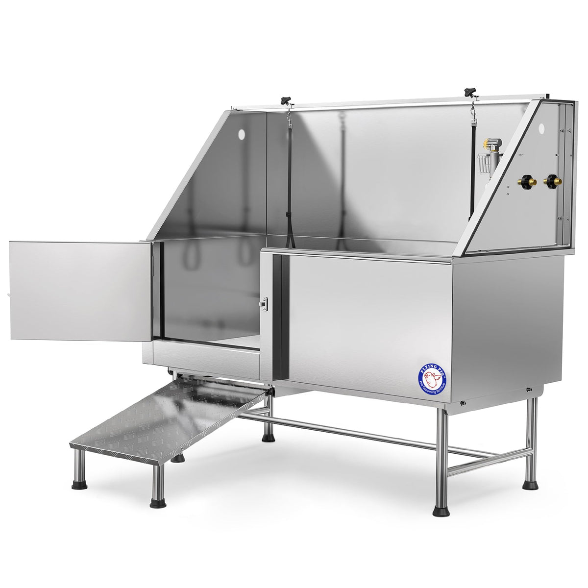 Flying Pig Grooming 62" Stainless Steel Pet Dog Bath Tub with Faucet (Right door/Left Drain), 62 x 27 x 58"