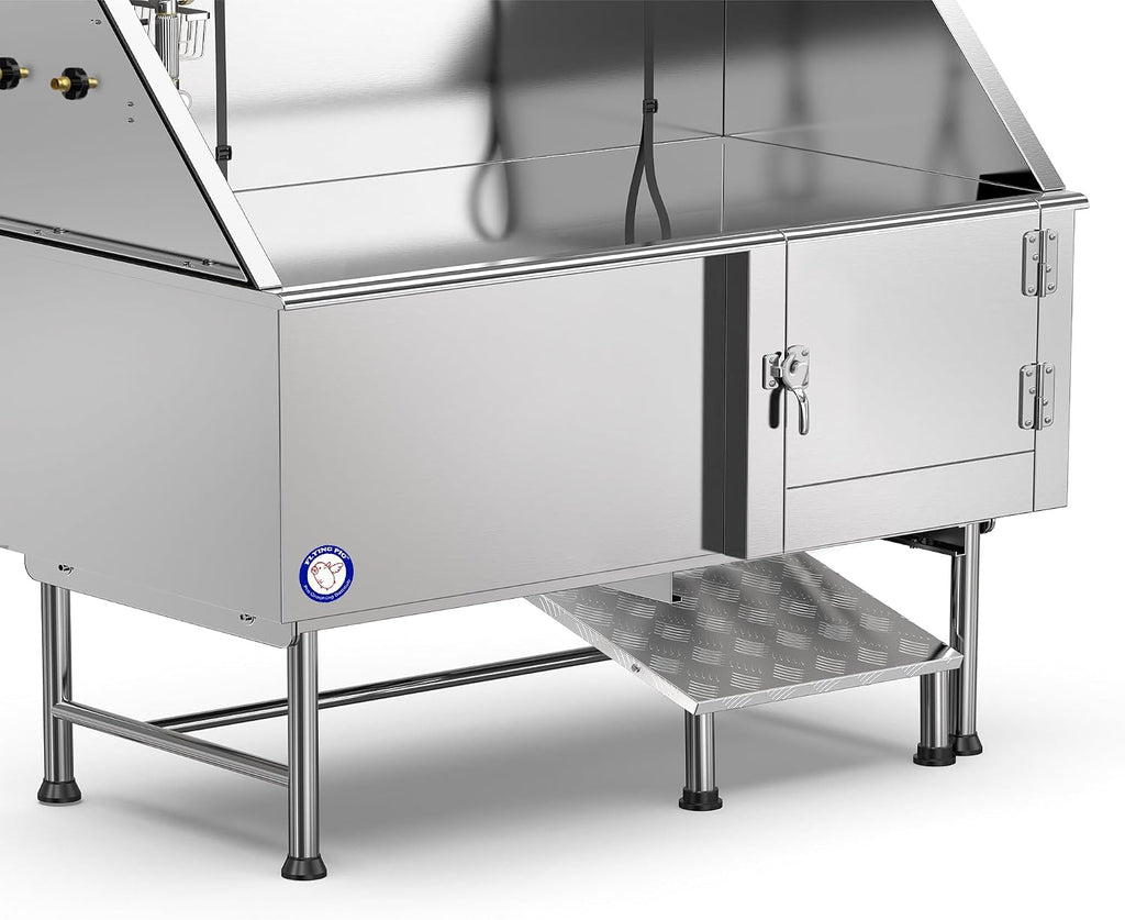 Flying Pig Grooming 62" Stainless Steel Pet Dog Bath Tub with Faucet (Right door/Left Drain), 62 x 27 x 58"