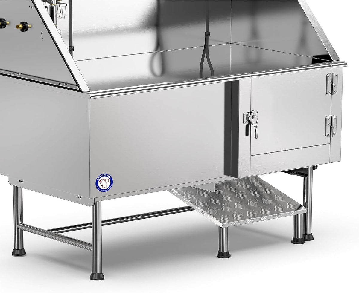 Flying Pig Grooming 62" Stainless Steel Pet Dog Bath Tub with Faucet (Right door/Left Drain), 62 x 27 x 58"