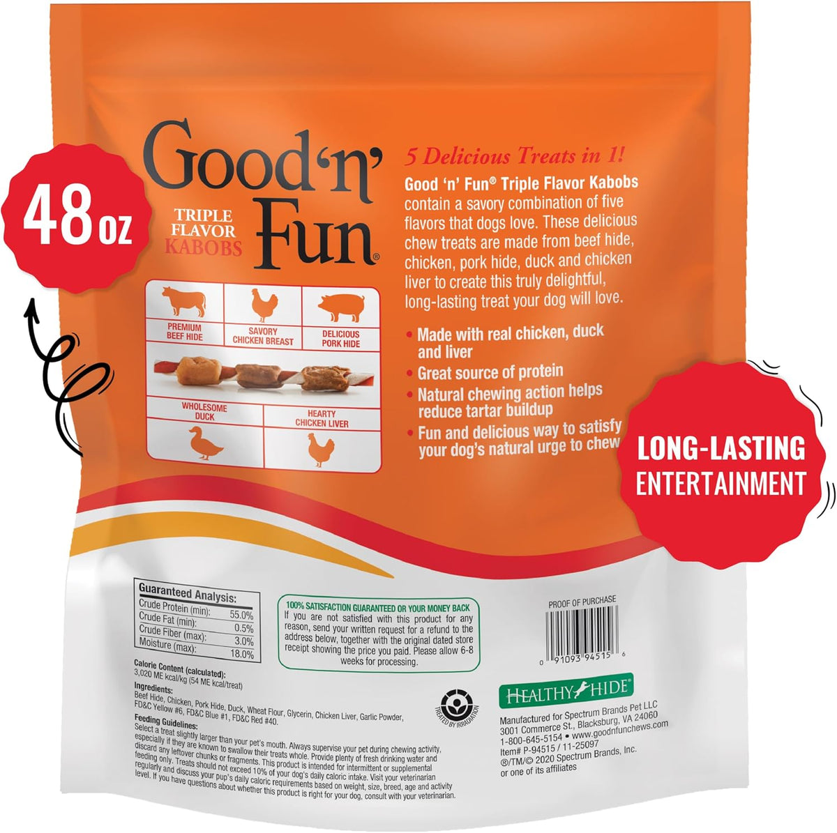 Good 'n' Fun Kabobs Long-Lasting Dog Treat Made With Real Protein, 48 oz