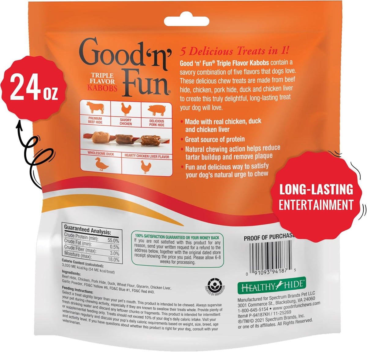 Good 'n' Fun Kabobs Long-Lasting Dog Treat Made With Real Protein, 48 oz